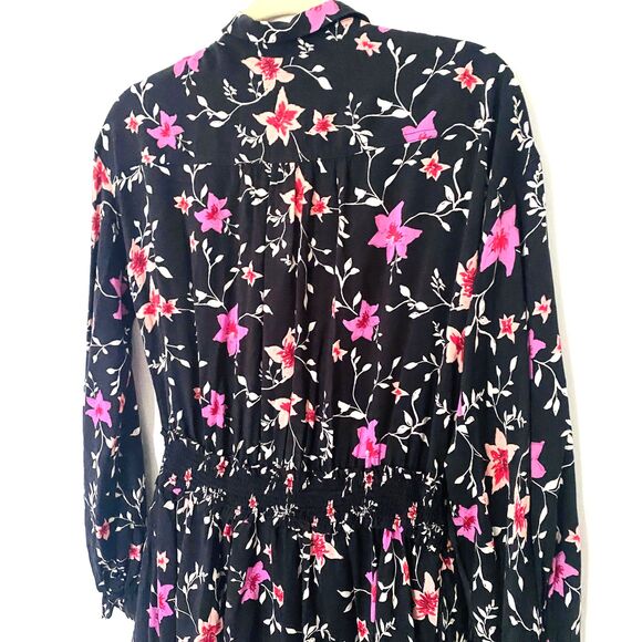 NWT Free People Black Combo Lighten Up Long Sleeve Belted Collared Mini Dress S - Picture 11 of 15